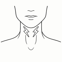front neck with pain symbols black line drawing for medical infographic