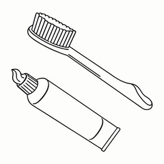 toothbrush and toothpaste black line drawing for hygiene guide