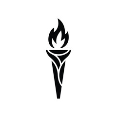 Stylized black torch with flame icon representing victory and achievement