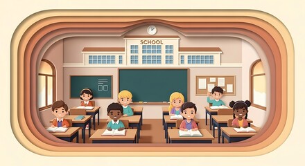 Diverse Students Learning Together in a Vibrant Classroom Illustration