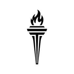 Stylized black torch with a flame on a white background