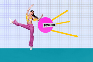 Banner 3d poster image art collage of happy businessman businesswoman receive cv employment...
