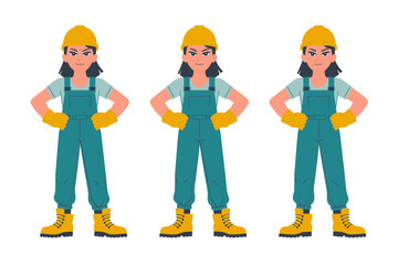 Female construction worker, safety helmet, builder team, engineering staff, construction site, modern vector design