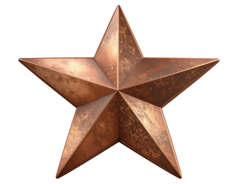 Brushed Bronze Five-Pointed Star with Metallic Texture Isolated on Transparent Background PNG