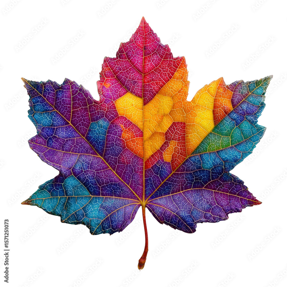 Poster Vibrant Maple Leaf with Colorful Patterns and Textures