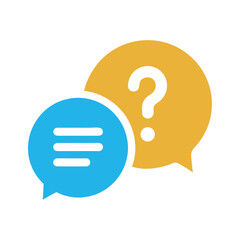 Blue and Yellow Speech Bubbles with Question Mark and Text Lines chat communication