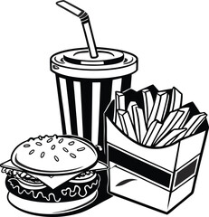 Monochrome Fast Food Meal Vector