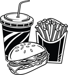 Monochrome Fast Food Meal Vector