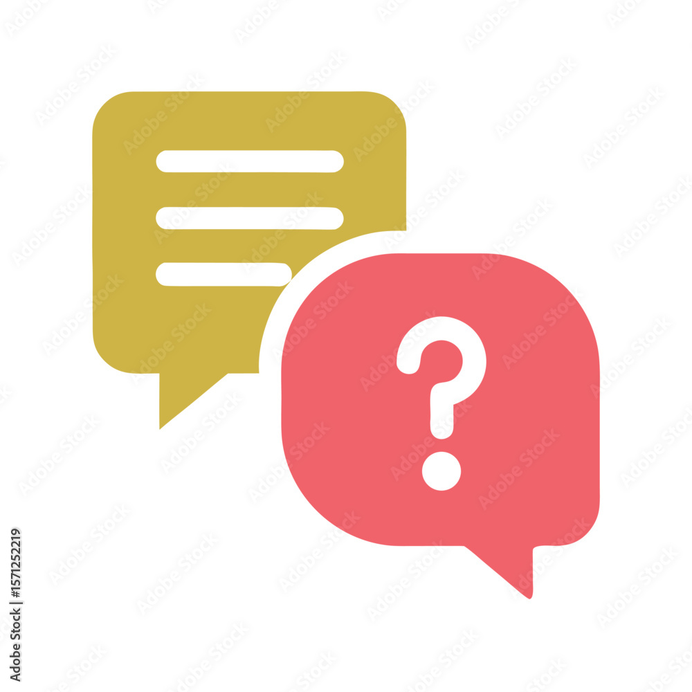 Poster overlapping speech bubbles with question mark and text lines communication conversation