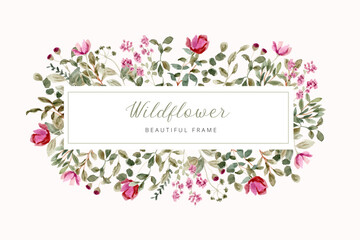romantic pink wildflower watercolor label frame