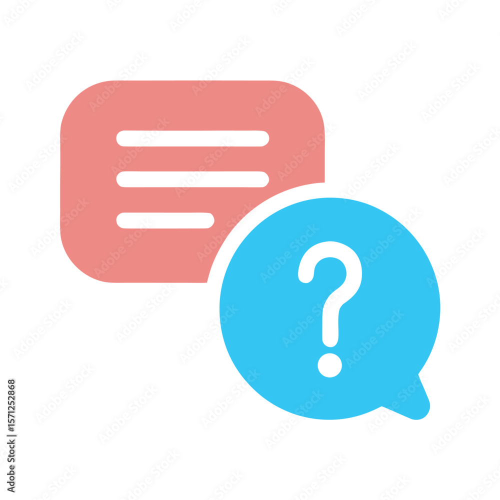 Poster overlapping speech bubbles with question mark and text lines communication conversation
