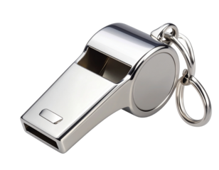 Shiny Silver Sports Whistle with Lanyard Loop Isolated on Transparent Background PNG