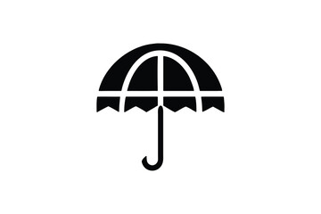 Simple Black Silhouette Umbrella Icon: Protection, Security, and Financial Stability Concept; Minimalist Design, Flat Style, Vector Illustration for Website, App, and Marketing Materials.
