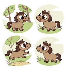 set of 4 cartoon horse