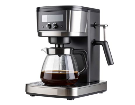 Modern Drip Coffee Maker with Glass Carafe Isolated on White Background PNG