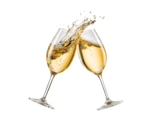 Two champagne glasses clinking isolated on a transparent background