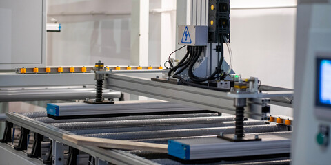 Automated Industrial Conveyor System with Robotic Components – Factory Equipment Close-Up