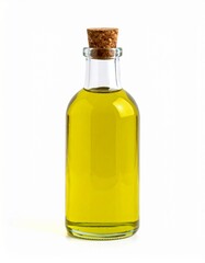 Avocado Oil in Glass Bottle on Isolated White Background &ndash; Rich Green Oil with Creamy Texture and Botanical Focus