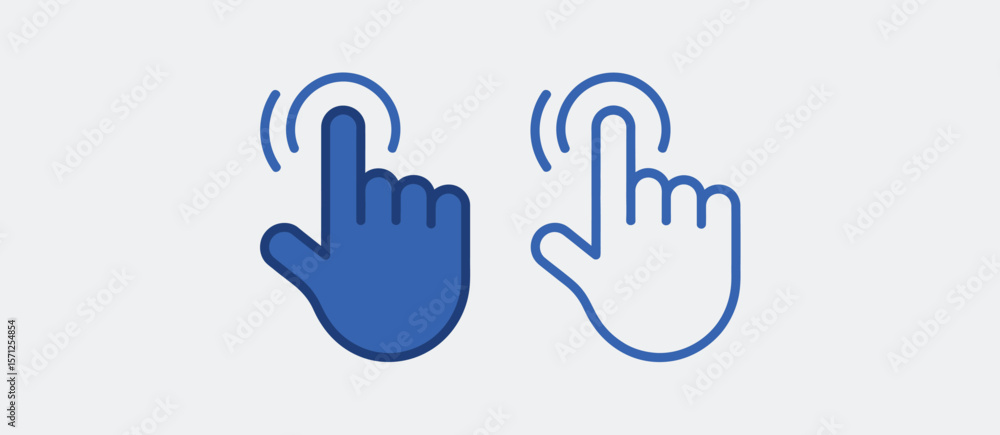 Poster two blue hand cursor icons indicating a tap or click action on a light gray background