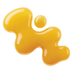 Abstract organic yellow liquid blob with a smaller droplet on white background
