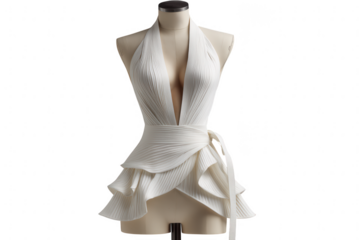 Elegant white dress with ruffles isolated on transparent background