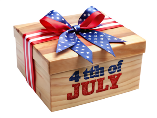 polished wooden 4th of july gift box  isolated on white background, PNG