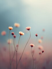 Blurred photography of extreme closeup wildflowers in soft morning light nature floral peaceful atmosphere