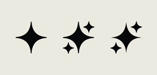 Minimalist black four pointed star sparkle icons on a light beige background