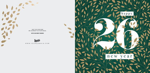 2026 logo and premium wish card with leaf style. Happy new Year.
