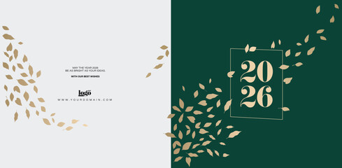 2026 logo and premium wish card with leaf style. Happy new Year.