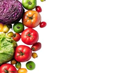 Fresh vegetable background with space for text isolated on a transparent background