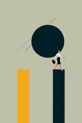 Banner zine image 3d vertical collage of happy businessman businesswoman stand chart development...
