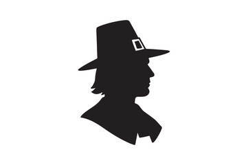 Pilgrim silhouette vector art illustration on white background