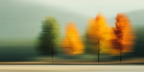 Intentional camera movement blur of colorful autumn trees nature photography outdoor scenic view