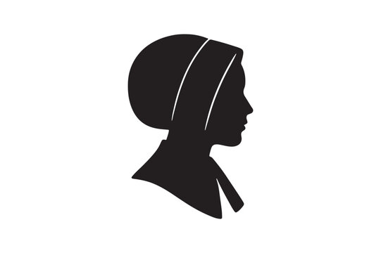 Pilgrim Woman silhouette vector art illustration on white background