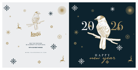 2026 logo and premium wish card with leaf style. Happy new Year.