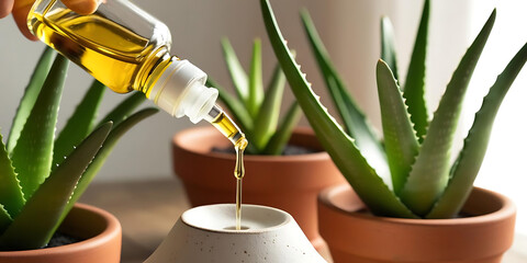 Aloe vera plant in a ceramic pot placed near natural sunlight
