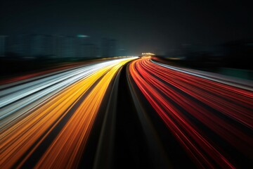 Long exposure photography of blurred moving cars urban highway at night capturing motion and light trails