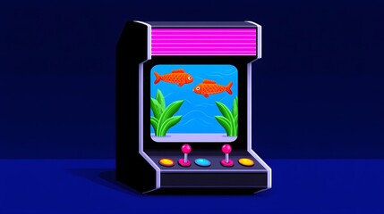 Retro arcade game with underwater fish scene