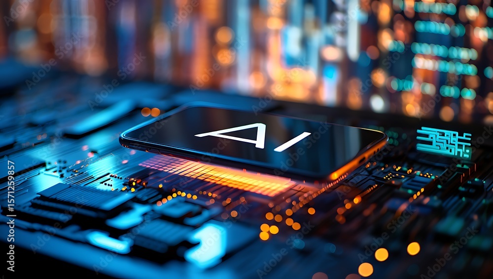 Poster artificial intelligence concept showcasing modern technology on a circuit board, the future of techn