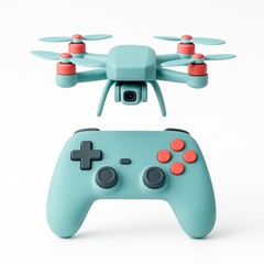 Cartoon drone with remote controller on white