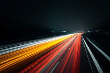 Long exposure photography of blurred moving cars on highway at night dynamic urban environment