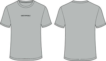 Men’s casual crew neck t-shirt vector flat sketch, minimal front print design, fashion CAD drawing, template for apparel.
