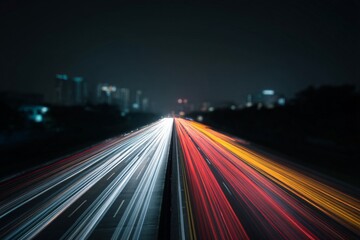 Long exposure motion blur of moving cars in urban nightscape photography blurred lights city environment