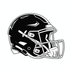 Fototapeta premium Black and white illustration of a modern american football helmet with a face mask