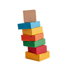 Colorful Wooden Toy Blocks Stacked in a Tower, Isolated transparent background