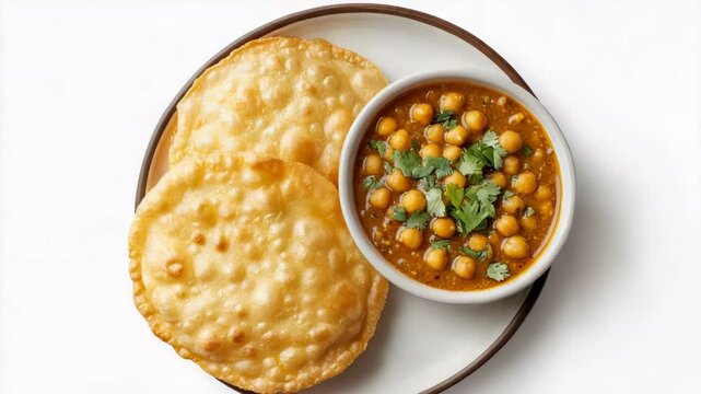 Top view of chola bhatura cinematic rotation on white background