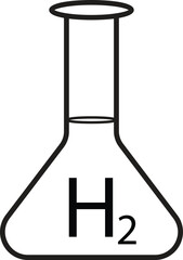 Hydrogen flask icon labeled H2 symbolizing hydrogen fuel research and alternative energy sources with transparent background