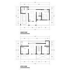 Black and White floor plan of a modern unfurnished house for your design. Suburban house vector blueprint. Architectural background.