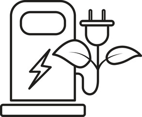 Electric charging station with plug and leaf icon representing green energy refueling and sustainable transport with transparent background